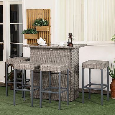 Outsunny Wicker Outdoor Bar Set, High Top Outdoor Table and Chairs,