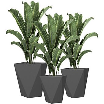 Outsunny Outdoor Planters Set Of 3 With Drainage Holes, Flower Pots, Gray