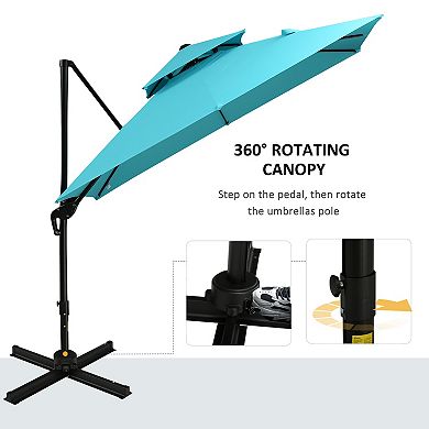 Outsunny 10ft Offset Patio Umbrella w/ Cross-Base, Rotate, Cover