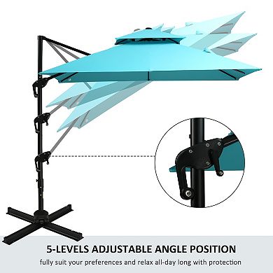 Outsunny 10ft Offset Patio Umbrella w/ Cross-Base, Rotate, Cover