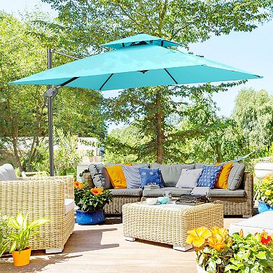 Outsunny 10ft Offset Patio Umbrella w/ Cross-Base, Rotate, Cover