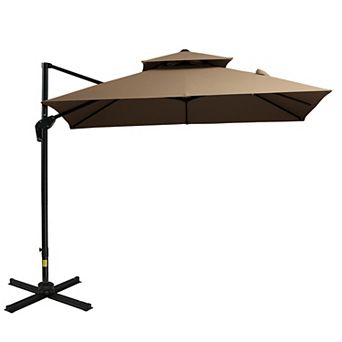 Outsunny 10ft Offset Patio Umbrella w/ Cross-Base, Rotate, Cover