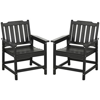 Outsunny 2 pc Patio Chairs With Armrests Slatted Back Outdoor Armchair Black