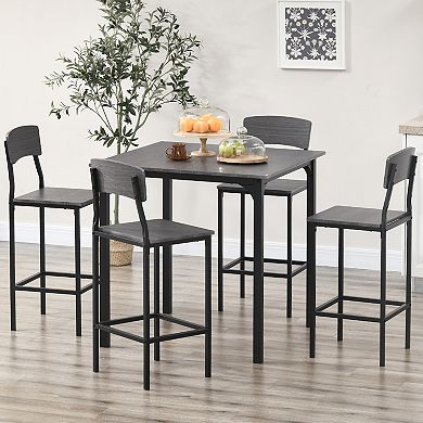 5 Piece Contemporary Wooden Dinner Combination Furniture Square Flat Seating