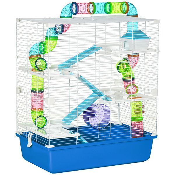 View of Extra Large Hamster Cage With Wheel, Portable Handles, Tubes And ...
