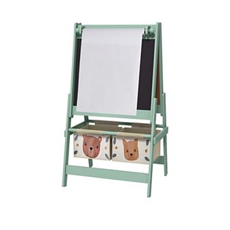 Qaba Art Easel for Kids with Paper Roll, Blackboard, Whiteboard, Storage
