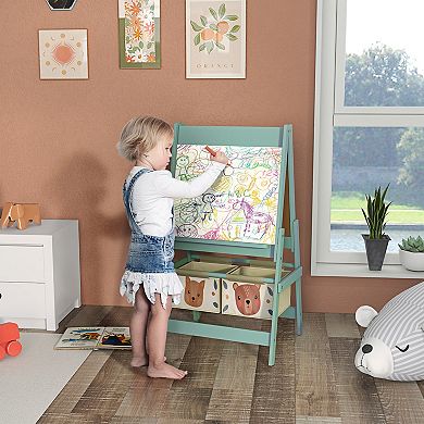 Art Easel For Kids With Paper Roll, Blackboard, Whiteboard, Storage