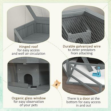 Pawhut Wooden Hamster Cage 3 Tier With Tray, Seesaws, Water Bottle, Gray