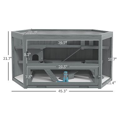 Pawhut Wooden Hamster Cage 3 Tier With Tray, Seesaws, Water Bottle, Gray