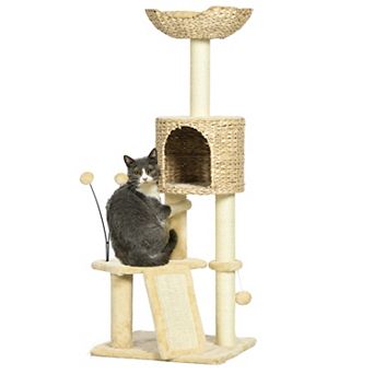 Cat Tree For Indoor Cats W/ Scratching Posts, Condo Cat Tower, Beige