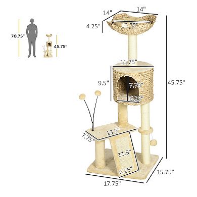 Cat Tree For Indoor Cats W/ Scratching Posts, Condo Cat Tower, Beige