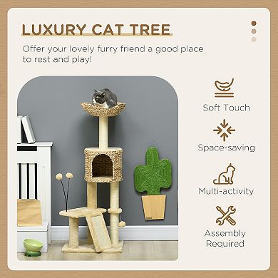 Cat Tree For Indoor Cats W/ Scratching Posts, Condo Cat Tower, Beige