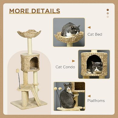 Cat Tree For Indoor Cats W/ Scratching Posts, Condo Cat Tower, Beige
