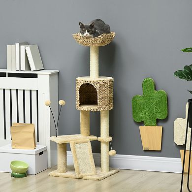 Cat Tree For Indoor Cats W/ Scratching Posts, Condo Cat Tower, Beige