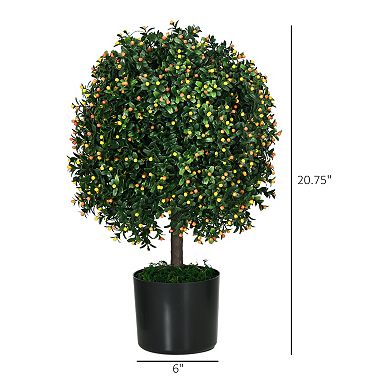 Homcom 2 Pack Artificial Tree Boxwood Topiary With Orange Fruits, 20.75"