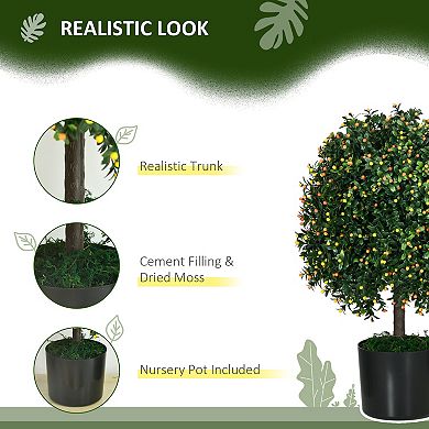 Homcom 2 Pack Artificial Tree Boxwood Topiary With Orange Fruits, 20.75"