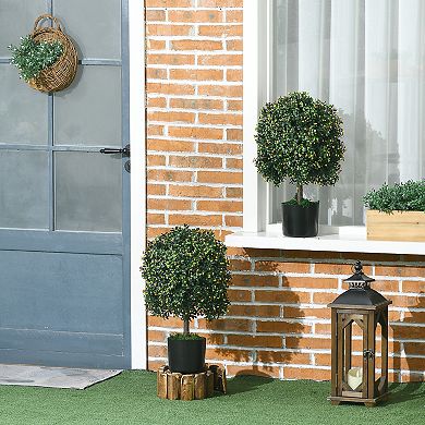 Homcom 2 Pack Artificial Tree Boxwood Topiary With Orange Fruits, 20.75"