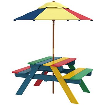Outsunny Kids Picnic Table Set With Parasol, Seating For 3-6 Years Old