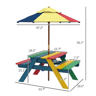 Outsunny Kids Picnic Table Set With Parasol, Seating For 3-6 Years Old
