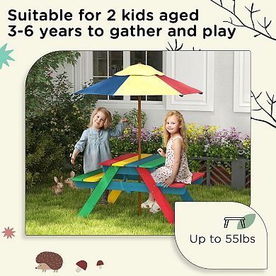 Outsunny Kids Picnic Table Set With Parasol, Seating For 3-6 Years Old
