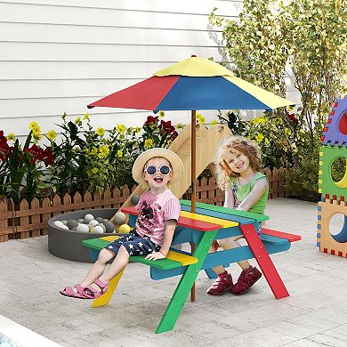 Outsunny Kids Picnic Table Set With Parasol, Seating For 3-6 Years Old