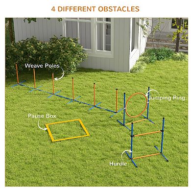 PawHut Dog Agility Training Equipment W/ Weave Poles, Adjustable Hurdle