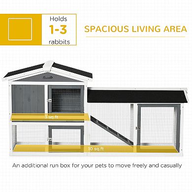 Pawhut Wooden Rabbit Hutch With Run, Tray, Ramp For 1-3 Rabbits, White