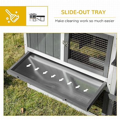 Pawhut Wooden Rabbit Hutch With Run, Tray, Ramp For 1-3 Rabbits, White