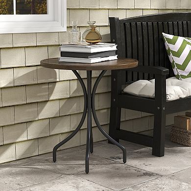 Outsunny Outdoor Side Table Round Patio Table For Porch Distressed Brown