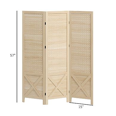 HOMCOM 4.7ft 3 Panel Room Divider with Pegboard Display for Indoor