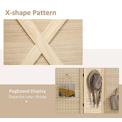 HOMCOM 4.7ft 3 Panel Room Divider with Pegboard Display for Indoor
