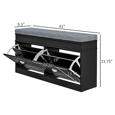 41" Entryway Shoe Rack Bench Storage Organizer Ottoman W/ 2 Drawers, Cushion