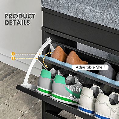41" Entryway Shoe Rack Bench Storage Organizer Ottoman W/ 2 Drawers, Cushion