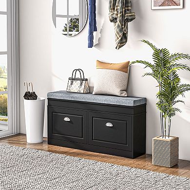 41" Entryway Shoe Rack Bench Storage Organizer Ottoman W/ 2 Drawers, Cushion