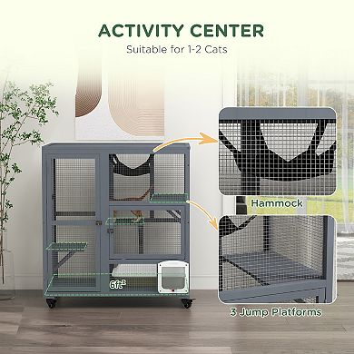 Pawhut Cat House, Indoor Cat Enclosure On Wheels With Openable Top, 39"