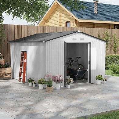 11' X 9' Steel Outdoor Utility Storage Tool Shed Kit For Backyard Garden