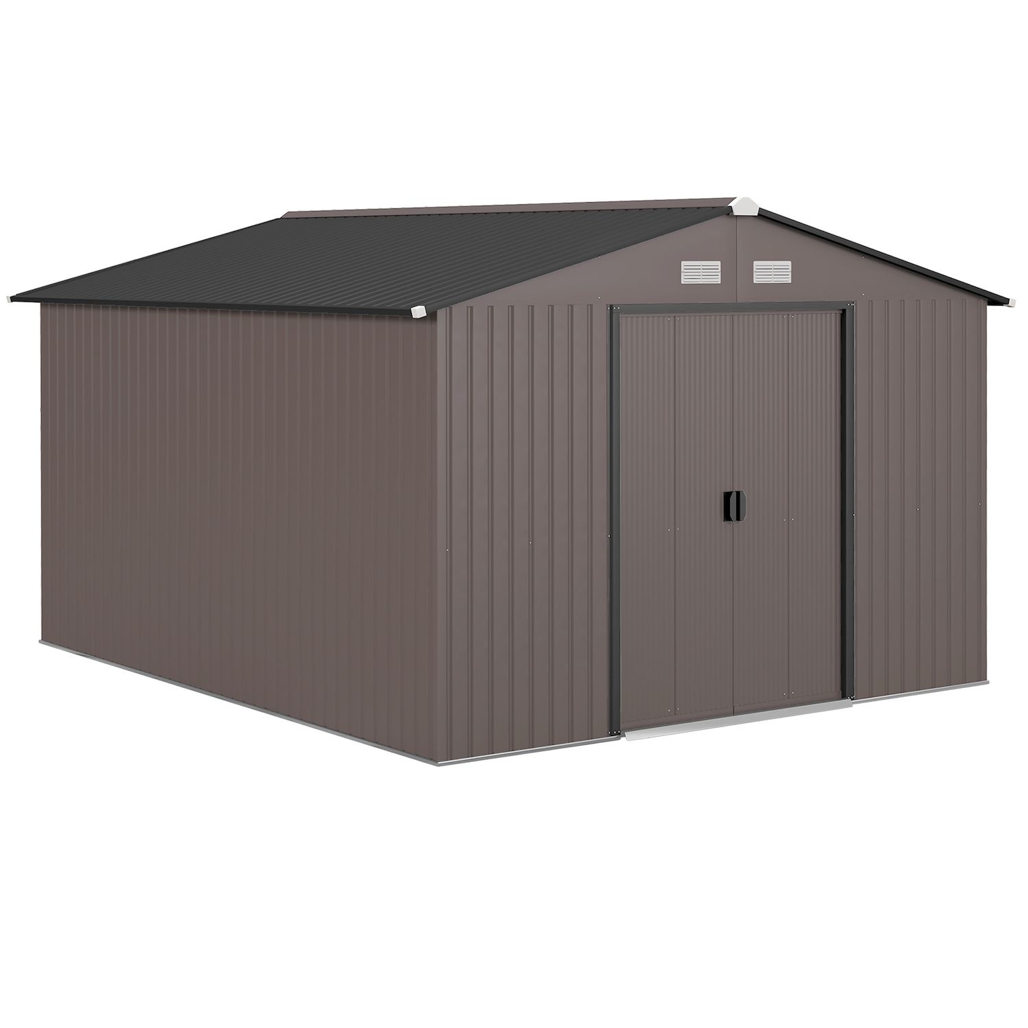 11' X 9' Steel Outdoor Utility Storage Tool Shed Kit For Backyard Garden - Brown