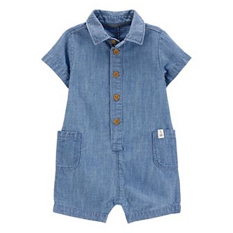 Baby Boy Carter's Solid Cotton Blend Romper - Blue