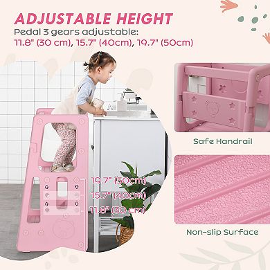 Qaba Toddler Tower with Adjustable Height, Toddler Step Stool