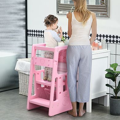 Qaba Toddler Tower with Adjustable Height, Toddler Step Stool
