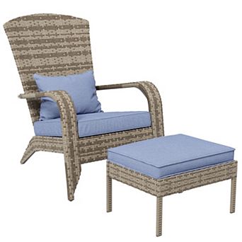 Outsunny Wicker Adirondack Chair W/ Ottoman Fire Pit Chair W/ Cushion Gray