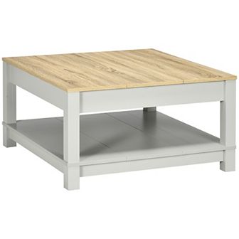 Coffee Table With Storage Shelf, Center Table Living Room Natural And Gray