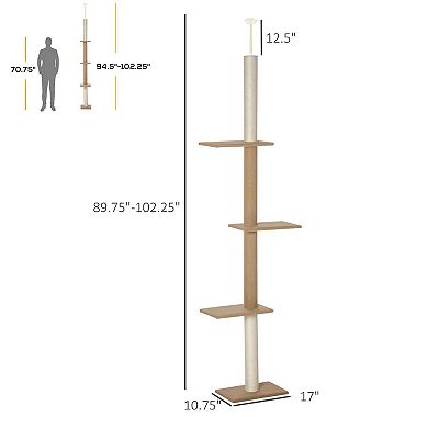 Floor-To-Ceiling Cat Tree Cat Activity Tower With Soft Fur-Covered Platforms