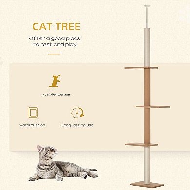 Floor-To-Ceiling Cat Tree Cat Activity Tower With Soft Fur-Covered Platforms