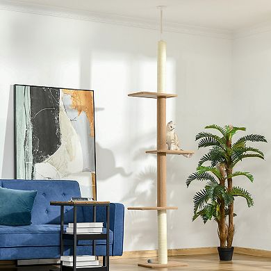 Floor-To-Ceiling Cat Tree Cat Activity Tower With Soft Fur-Covered Platforms