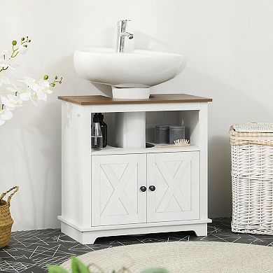 Bathroom Sink Cabinet, Pedestal Sink Storage Cabinet With Doors, White