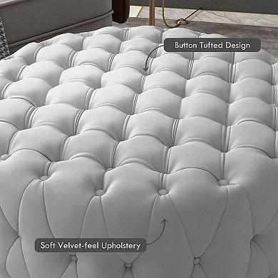 Homcom Button Tufted Ottoman Foot Stool With Velvet-feel Upholstery