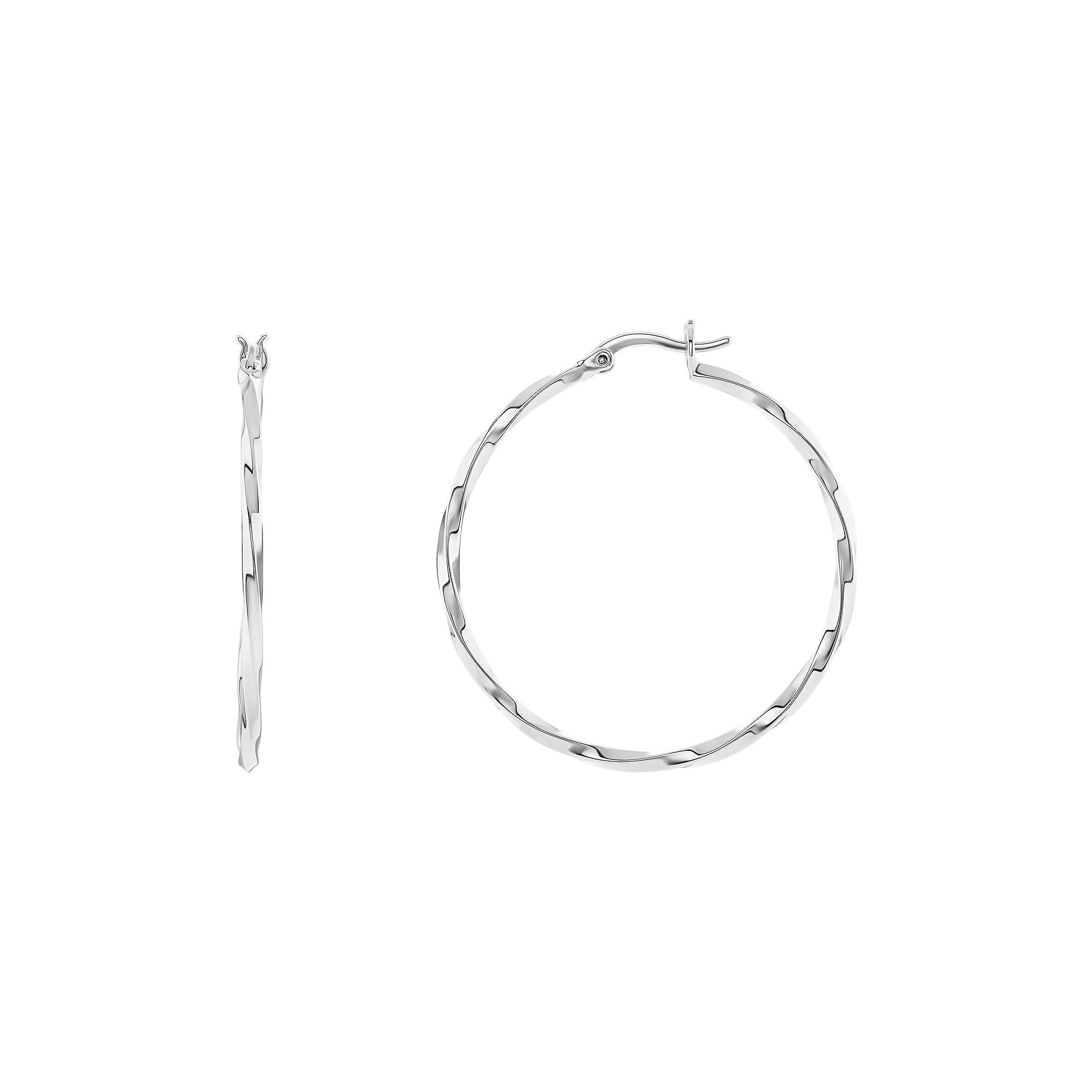 PRIMROSE Polished Twisted Hoop Earrings, Womens, Size: 40 mm, Silver Tone