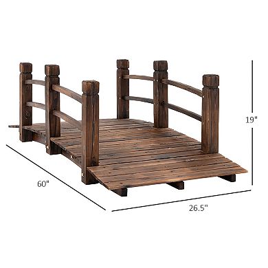 5ft Garden Bridge Yard Decoration Wooden Arc Outdoor Pond W/ Railings Carbon