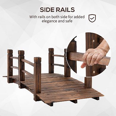 5ft Garden Bridge Yard Decoration Wooden Arc Outdoor Pond W/ Railings Carbon